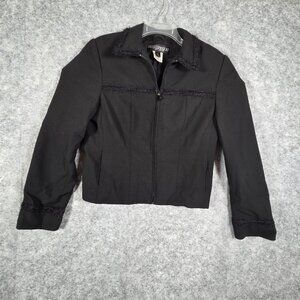 St. John Griffith Gray Women's Front  Zip Jacket Black Size 8 Fringe Detail